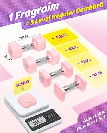 Набір гантелей Fragraim 5 кг x 2, регульовані, для дому, фітнесу, силових тренувань (рожевий)