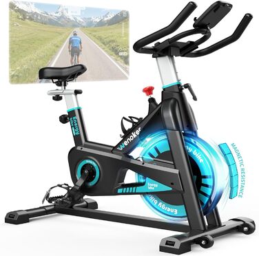 Венкер: Велотренажер для дому з магнітним опором, Indoor Spinning Bike, до 160 кг, блакитний, з додатком