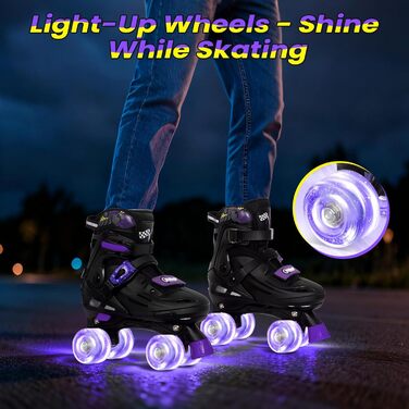 Роликові ковзани Nattork для дітей, регульовані, з LED, фіолетові, розмір 37-41