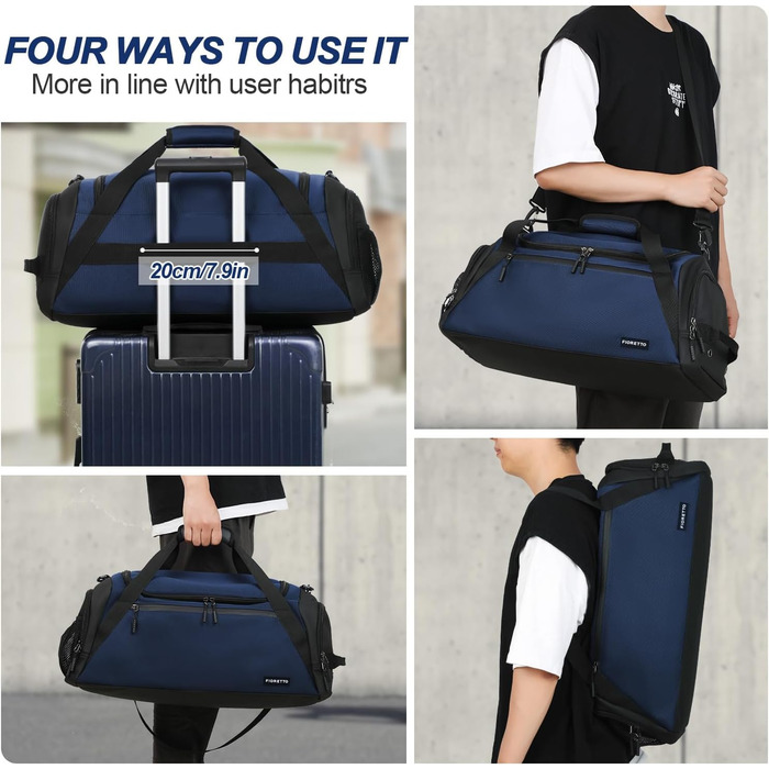 Спортивна сумка FIORETTO 35L з відділенням для взуття та мокрого одягу, водонепроникна, для тренувань, спортзалу, подорожей, плавання, сауни, футболу (зелена/оливкова, блакитна 45л)