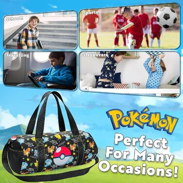 Дитяча спортивна сумка Pokemon – велика дорожня сумка з ручками та плечовим ременем, чорна/різнокольорова для хлопчиків і дівчаток
