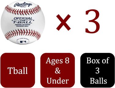 М'ячі для бейсболу Rawlings Youth T-Ball (3 шт) білі, офіційний розмір