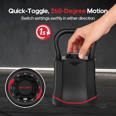 Кетлбел HXD-ERGO 6-в-1 регульований (3-18 кг) з швидкою зміною ваги, широким грифом, компактний для дому та тренажерного залу (чорний/червоний)