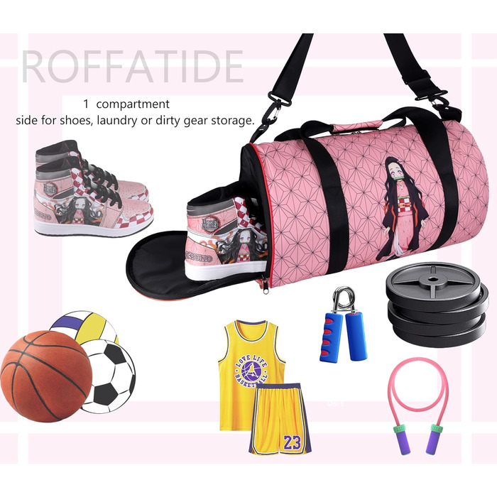 Спортивна сумка Roffatide Anime Demon Slayer (Камадо Незуко) з відділеннями для взуття та вологого одягу, легка дорожня сумка для залу та фітнесу