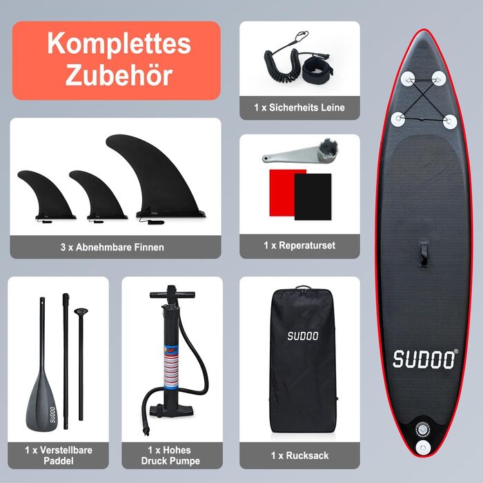 Надувний SUP борд для 2+1 людини/сім'ї Stand Up Paddling Board SUP06RK Black Red - до 150 кг, з веслом та плавниками