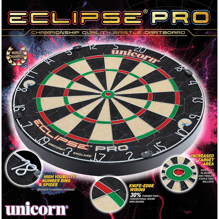 Unicorn Eclipse Pro професійна дротяна мішень для дартсу з сизалю, з павутиною та номерним кільцем, для дорослих, турнірна якість