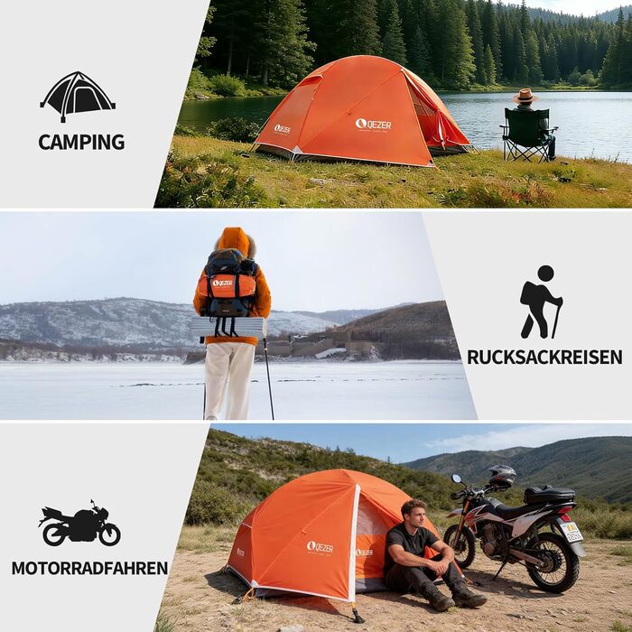 Намет кемпінговий купольний Campingzelt на 1-2 особи, водонепроникний, вітростійкий, для походу, кемпінгу та активного відпочинку (помаранчевий)