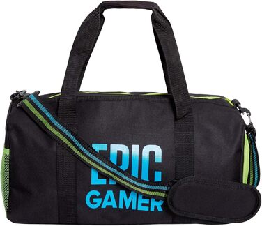 Спортивна сумка Epic Gamer для дорослих і дітей, чорна, з плечовим ременем, відділенням для взуття та водонепроникним відділом, універсальний розмір, Barrel Bag