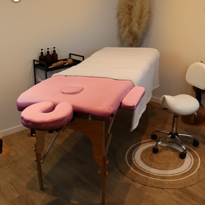 Vivezen Складаний 3-секційний масажний стіл з дерева з Reiki-панеллю, аксесуарами та сумкою, пастельно-рожевий
