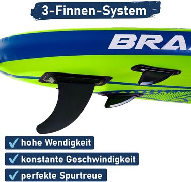 SUP дошка BRAST Shark надувна з аксесуарами: 320x81x15 см, 2-в-1 (каяк-сидіння), помпа, рюкзак, тримач для камери, страхувальний лиш (Зелений)