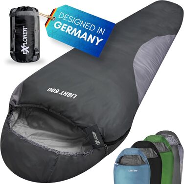 Сплячий мішок Explorer® Light 600 для літа, 210x75x50 см, 700 г, -2°C / +14°C, 120 г/м², ультралегкий, для кемпінгу та трекінгу, сірий
