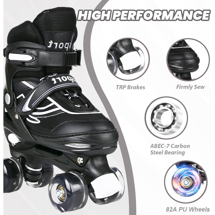 Дитячі ролики Kinder для дівчаток та хлопчиків, регульовані, 4 розміри, чорні