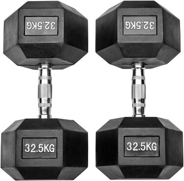 Гантелі Hexagon Studio 65 кг (2×32,5 кг), прогумовані, чорні