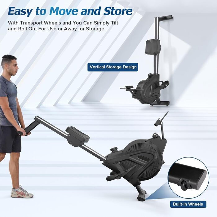 YOLEO Веслувальний тренажер магнітний, тихий для дому, 15 рівнів опору, LCD-дисплей, чорний та білий