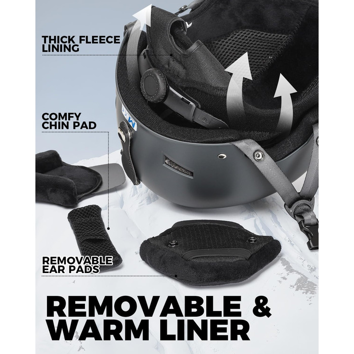 Шолом гірськолижний Victgoal для чоловіків та жінок, сірий, розмір M/L (59-61 см), з підкладкою з флісу та вентиляцією