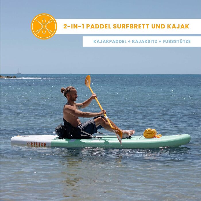 SUP-дошка HUIIKE з аксесуарами: весло, каяк-сидіння, стійка, зелена, для сапбордингу