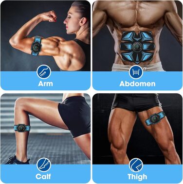Електричний тренажер для пресу EMS, пристрій для стимуляції м'язів, USB-зарядка, 8 режимів тренування та 19 рівнів інтенсивності для пресу, рук, стегон та ніг, для жінок та чоловіків (блакитний)