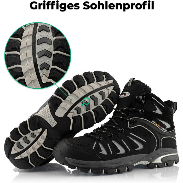 Черевики для трекінгу жіночі та чоловічі, теплі, з підкладкою, 36 EU, чорно-сірий