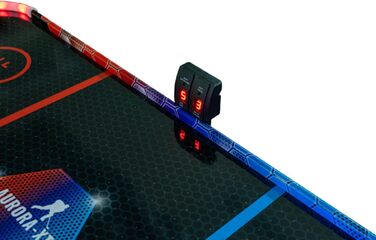 Airhockey стіл Aurora-XT від Carromco – великий стіл для аір-хокею з LED підсвіткою для дітей та дорослих від 7 років, 131x62x79 см, з LED шайбами та пушером, блок живлення
