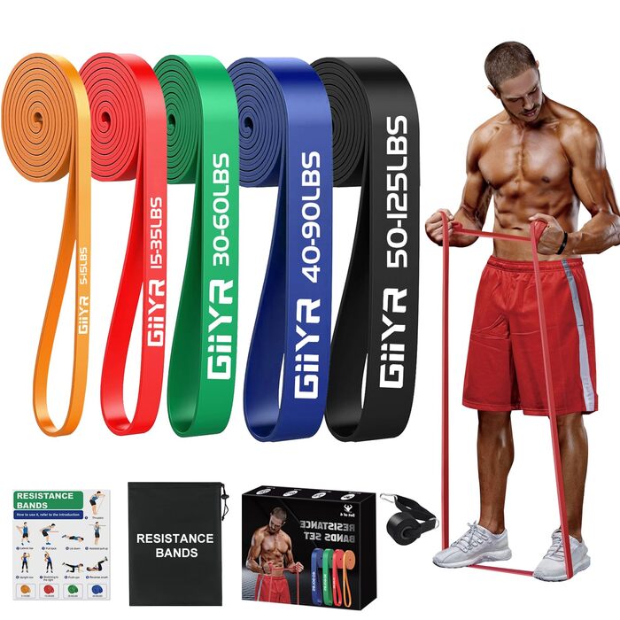 Фітнес-гуми еластичні Resistance Bands 5 рівнів навантаження для чоловіків та жінок. Набір гумок для йоги, пілатесу, тренувань, підтягувань, силових вправ (5-56 кг)
