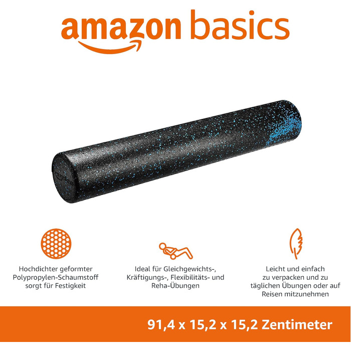 Amazon Basics Пінний фітнес-ролер, високої щільності, 90 см, синій з крапками