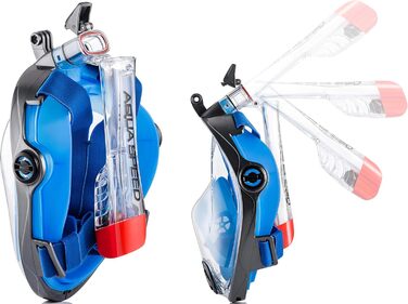 Маска для снорклінгу та дайвінгу Aqua Speed Full Face – повна маска з трубкою, 180° панорама, блакитно-чорна, L-XL