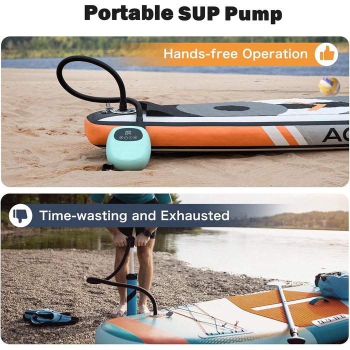 Електричний насос для SUP дошки DWNDPUMP 20PSI з акумулятором, для каяків та SUP, з 7 насадками, зелений