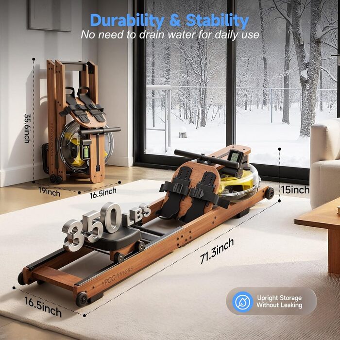 Магнітний тренажер для греблі YPOO для дому: 16 рівнів навантаження, складаний, з LCD-дисплеєм та подвійними напрямними, витримує до 158 кг