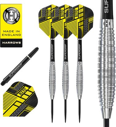 Професійні дартси Harrows NX90 Bomb & Parallel, 90% вольфрам, з чорним Supergrip, набір 10 шт, різна вага