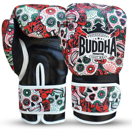BUDDHA FIGHT WEAR Боксерські рукавички 14 Oz, червоні, для Муай Тай та кікбоксингу, високоякісна екошкіра, GS-3 захист, Мексиканський стиль