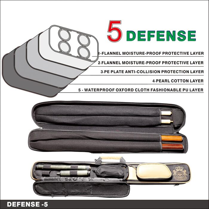 Чохол для більярду на 2 кия (2 x 2) Khaki, м'який, з кишенями для аксесуарів