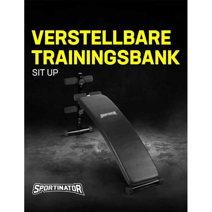 SPORTINATOR® Регульована лава для преса з екошкіри, 3 тримачі, 2 еспандери, для силових вправ у домашньому спортзалі, чорна