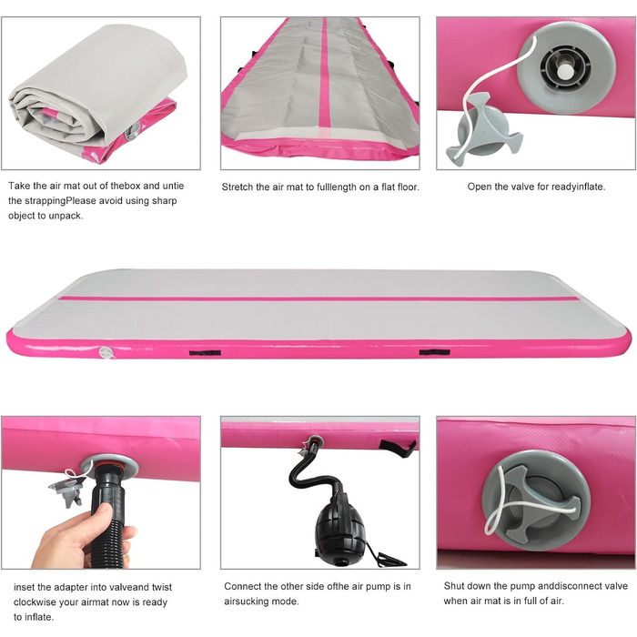 Гімнастична килимок JOYTALENT Air Matte Track з надувним покриттям, 10 см, 300 x 100 x 10 см (Рожевий)