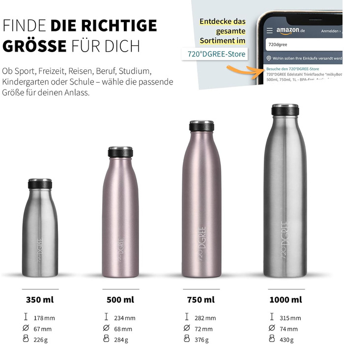 Термос-бутилка з нержавіючої сталі 720°DGREE milkyBottle 750 мл, BPA-free, герметична, для газованої води, спорту, школи, фітнесу, кемпінгу, кольору тауп/молочний