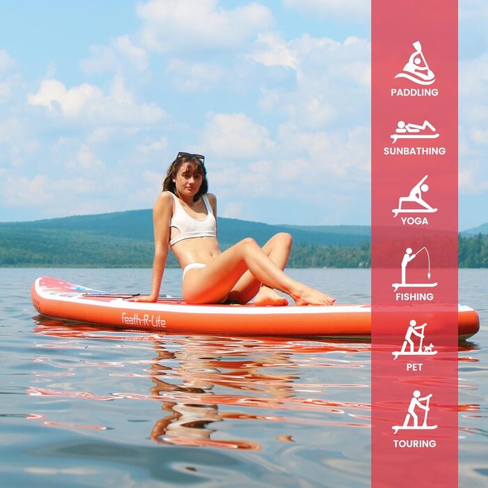 Надувна SUP-дошка FunWater Red KOI для серфінгу, комплект аксесуарів: регульоване весло, насос, рюкзак, страхувальний трос, водонепроникна сумка, для дорослих