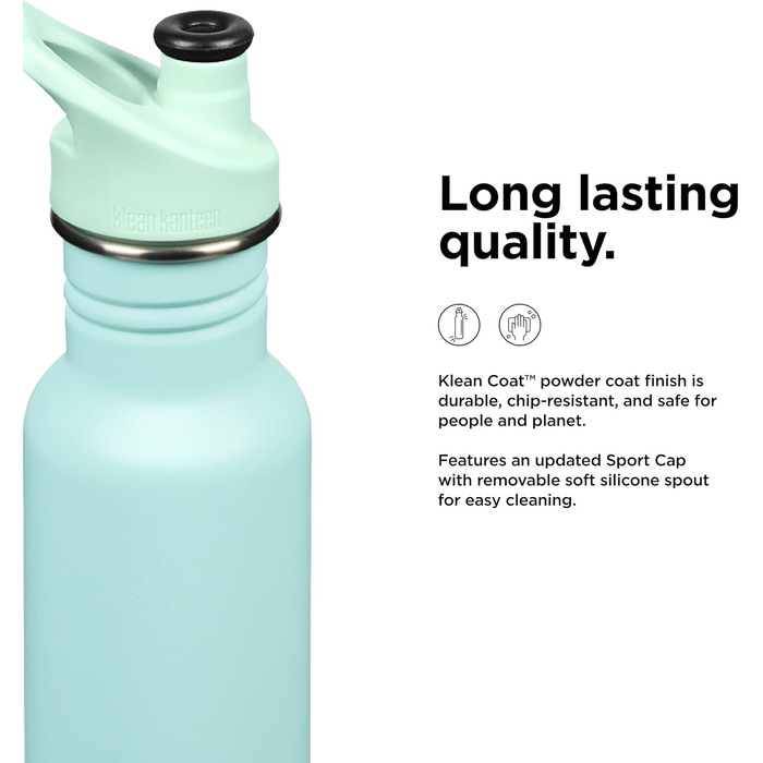Пляшка Klean Kanteen Classic з нержавіючої сталі з кришкою Sport Cap, пастельно-бірюзова, 532 мл