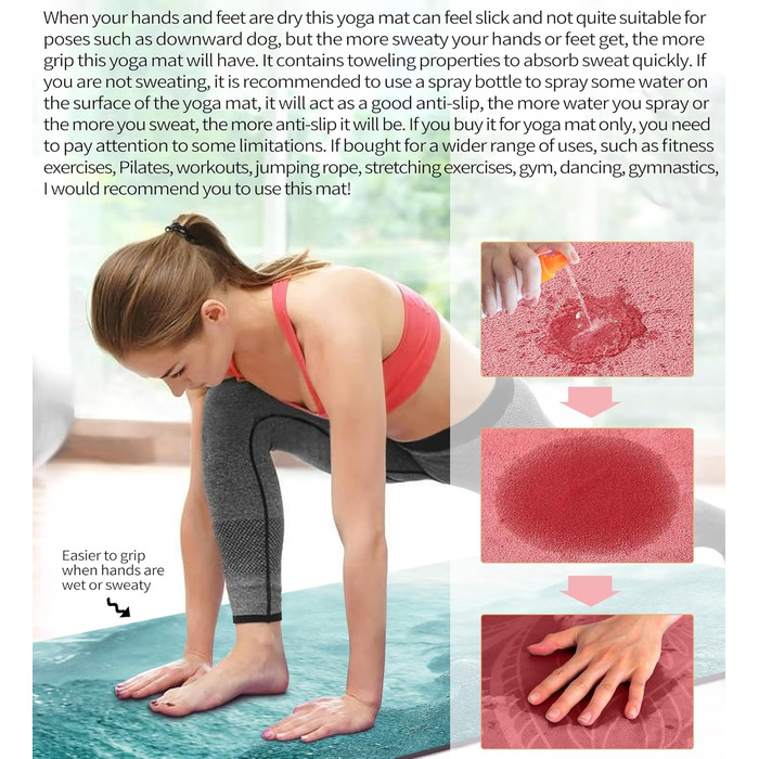 Килимок для йоги LaiEr, неслизький, екологічний, з ручкою для перенесення, товщина 6 мм, 183 x 61 см, для йоги, пілатесу та фітнесу (Water)