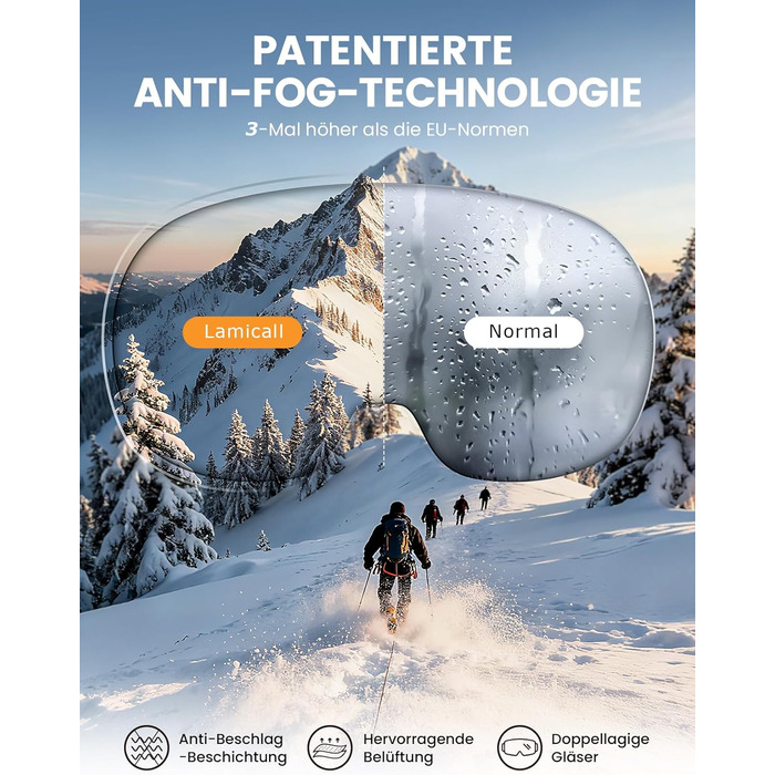 Ламікал - скі-маска для чоловіків та жінок, сноуборд маска з OTG - [Ultra HD та ширший огляд] - TOP антитуманна скі маска для носіїв окулярів, дзеркальна сноуборд маска, скі маска UV400 з захистом від відблисків (Покращена версія - чорний каркас - синій (