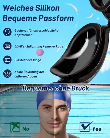 Окуляри для плавання Zerhunt для чоловіків, жінок, дітей. Антизапітніння та захист від УФ. Окуляри для дайвінгу та водного спорту. Подарунок для чоловіків, жінок, дівчаток та хлопчиків 10+. Чорний/сріблястий колір.