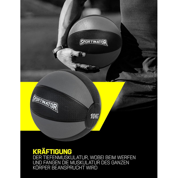 Медичний м'яч SPORTINATOR 3 кг, сірий/чорний, для силових та функціональних тренувань