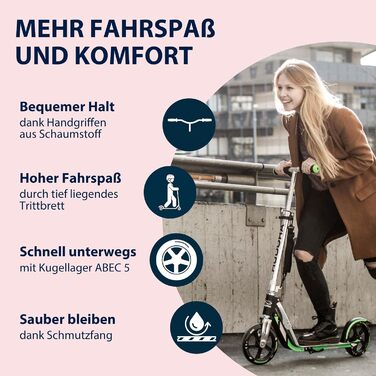 Самокат HUDORA BigWheel 205 алюмінієвий, складаний, для міста, для дітей і дорослих, регульована висота, до 100 кг