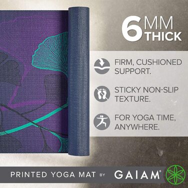 Йога мат Gaiam Premium 6 мм з принтом Lily Shadows - товстий, нековзний для йоги, пілатесу та фітнесу
