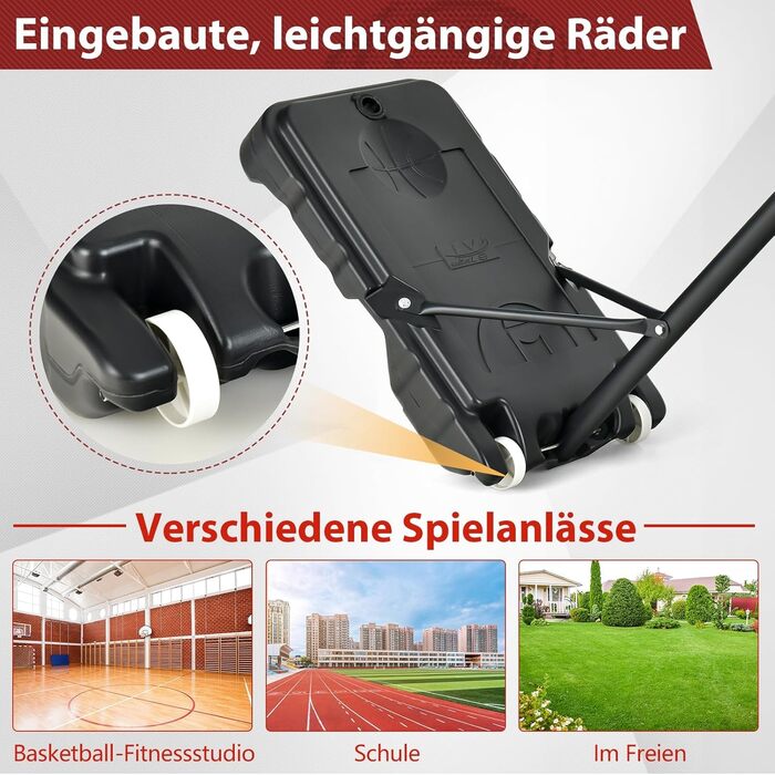 Стійка для баскетболу COSTWAY, 90-210 см, регульована висота, з кошиком та колесами, мобільна, для дітей та підлітків, внутрішнє та зовнішнє використання, червона