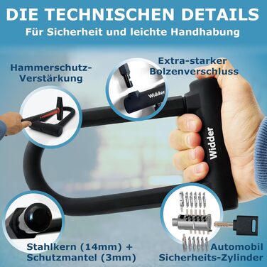 Надійне велозамк WIDDER: сталевий трігер 14 мм, висока безпека, 800 г, з кріпленням та 3 ключами, для електровелосипедів, скутерів та шосе