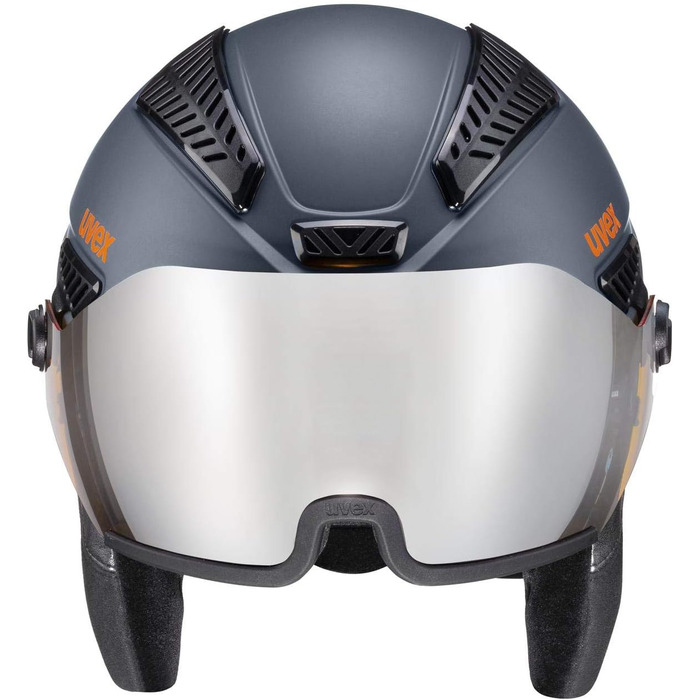 Гірськолижний шолом uvex HLMT 600 Visor для дорослих, темно-сірий з помаранчевим, матовий, розмір 59-61 см