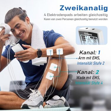 TENS пристрій для терапії болю, 5-в-1: TENS/EMS/IF/RUSS/DIY, для зняття болю, 80 програм масажу, 2 канали, 8 електродів, білий