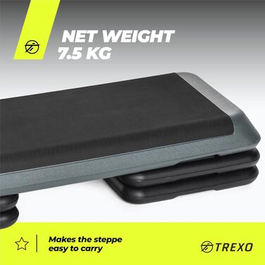 Аеробний степпер TREXO для кардіо та фітнесу, регульована висота 10/15/20 см, домашній тренажерний зал, до 250 кг, чорний/рожевий, 109x41 см, модель TRX-AS01, сірий
