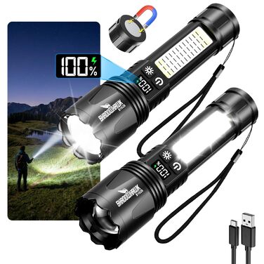 Ліхтарик тактичний Shadowhawk 2 шт. LED акумуляторний, 7 режимів, USB-C/A, COB, магніт, LCD-дисплей - чорний