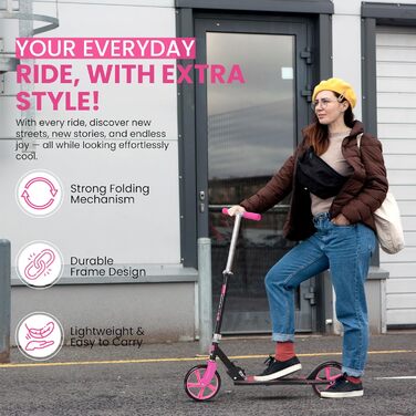 Дитячий ролер Habib Kickroller – складний, регульована висота, великі колеса, до 80 кг, для міста (рожевий)