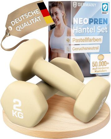 Набір гантелей HQ Germany® 2x2 кг, пастельні кольори, для фітнесу та Pilates, Home Gym, гантелі для жінок